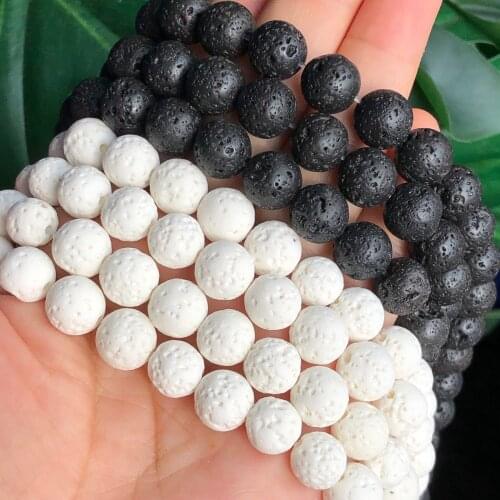 AAA Natural White Black Volcanic Rock Lava Stone Round Loose Spacer Beads For Jewelry Making DIY Mineral Bracelets 4/6/8/12MM