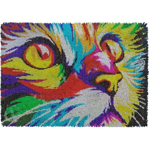 Latch Hook Kits Color Cat DIY Carpet Rug Plush Wall Tapestry Kits Crochet Floor Mat Thick Yarn Cushion Arts & Crafts 87*61cm