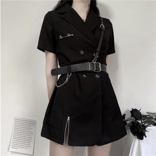 Summer style retro double breasted short sleeved suit dress little black dress tide skirt