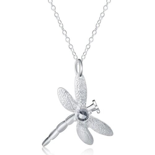 Hot sale silver color for women cyrstal dragonfly pendant necklace jewelry jewelry fashion cute wedding party lover cute p011