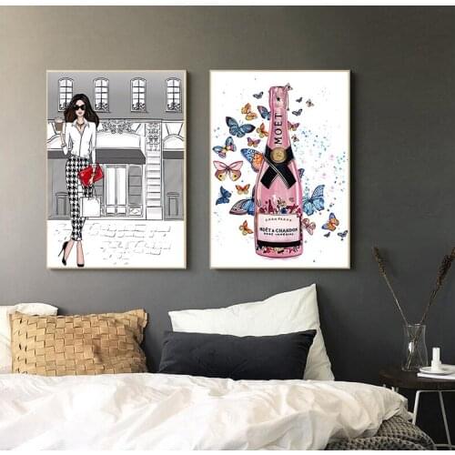 Fashion Girl Bag Balloon Champagne Salon Wall Art Print Canvas Painting Nordic Posters And Prints Wall Pictures For Living Room