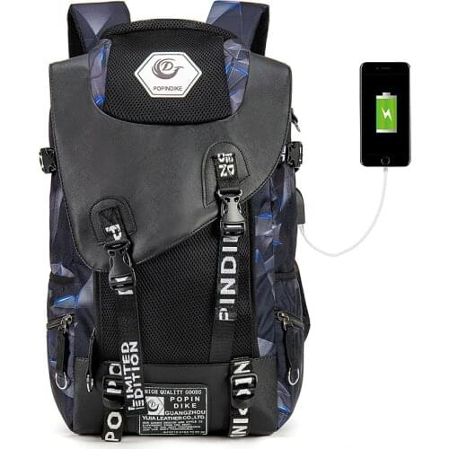 REJS LANGT Oxford Mens Backpack Fit 15.6 Inch Laptop Bag Fashion School Backpack for Teenager Usb Charging Travel Mochila