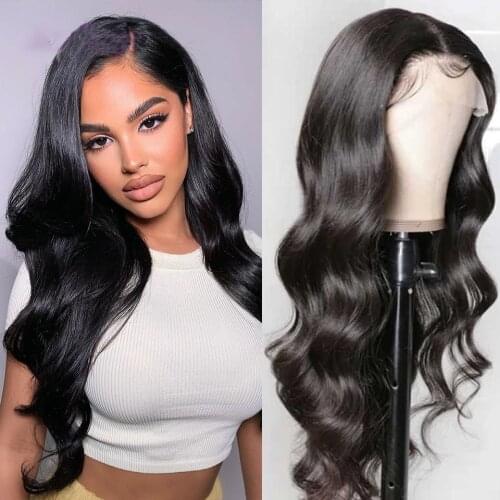 Natural Smooth 26Inch Black Body Wave Glueless Synthetic Transparent Lace Front Wigs For Women With Babyhair Preplucked Daily