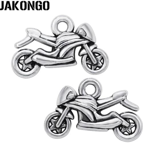 JAKONGO Antique Silver Plated Motorcycle Charm Pendants for Bracelet Jewelry Making Accessories DIY Craft 21x13mm
