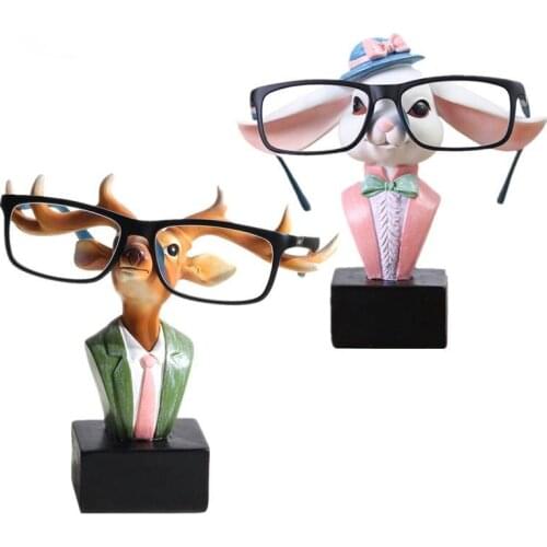 Resin Rabbit Deer Glasses Holder Bracket Figurines Creative Animal Stand Ornament Elk Reindeer Model Home Decor