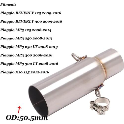 Slip On For Piaggio BEVERLY 125 300 MP3 125 250 300 LT X10 125 Motorcycle Exhaust Escape Middle Mid Connection Link Pipe Muffler
