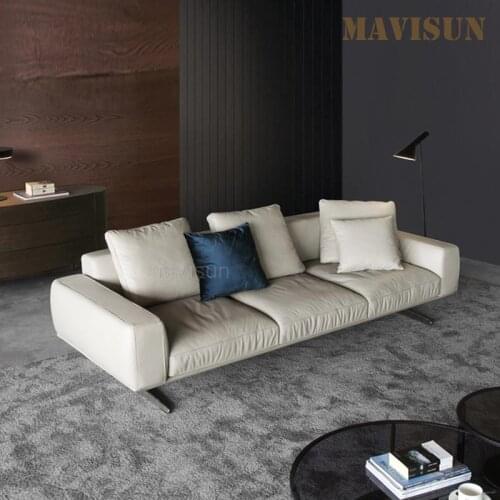European Minimalist Genuine Leather Corner Sofa L Shaped All The Long Chair Sofa For Large Villa Modern Living Room Furniture