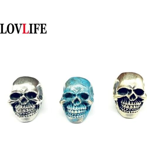 Punk Skull EDC Umbrella Rope Pendant Brass Knife Beads Handmade DIY Outdoor Tool Paracord Lanyard Hanging Jewelry Keyrings Parts