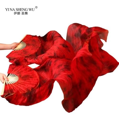 High Quality 1Piece Right Hand/1 Pair 100% Real Silk Veils Long Silk Fans Hand Made Colorful Belly Dance Accessory Fans on Sale