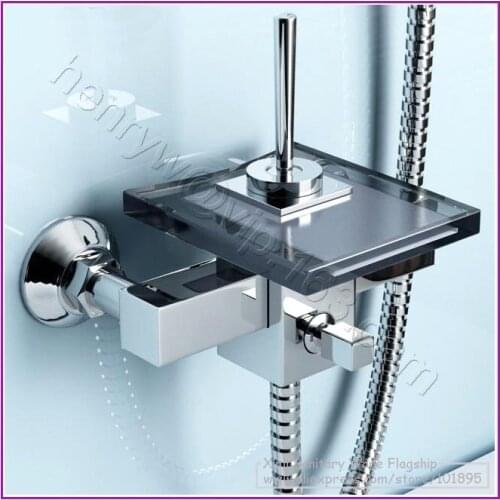 X8301BS - Luxury Deck Mounted Brass & Glass Material of Waterfall Bath Shower Faucet