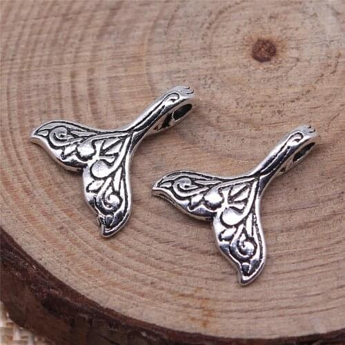 Jewelery Pendants Making Charms For Jewelry 40pcs Whale Tail Charms 14x13mm Antique Silver Plated