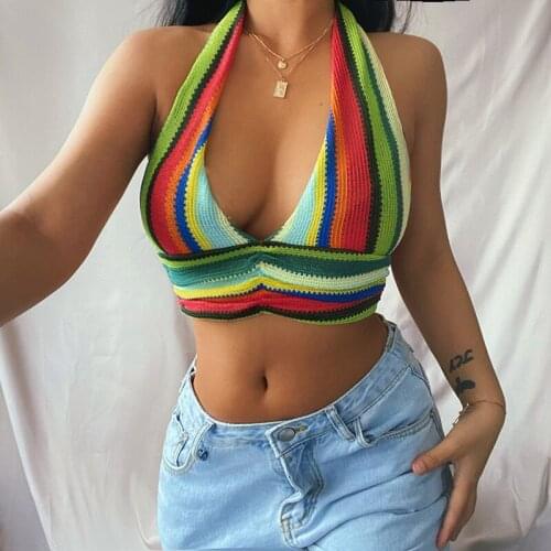 Women Cropped Summer Tank Top Sexy Sleeveless Multicolor Halter Crop Tops Blackless Cutout Front Club Streetwear Ladies Bustier