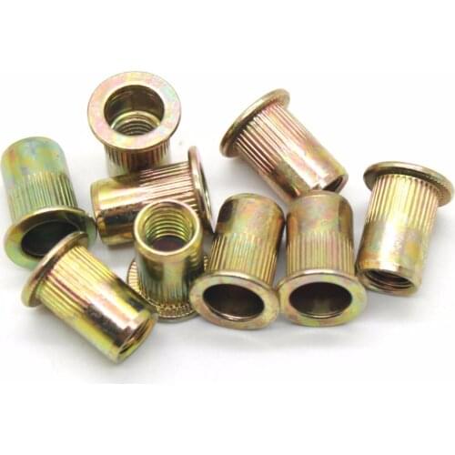 1pcs M3 M4 M5 M6 M8 M10 M12 Rivet Nut Carbon Steel Flat Head Blind Insert Nut Yellow Zinc plating Flat head rivet nut