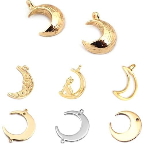 33231)10PCS 10*7MM hole 1.5MM 24K Champagne Gold Color Plated Brass Moon Charms Pendants Jewelry Findings Accessories