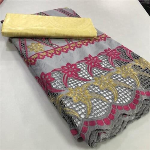 2.5Yards+2.5Yards Swiss voile Lace Bazin riche Fabric Embroidery African Nigerian Lace 100%Cotton Fabric Popular Dubai x19-89