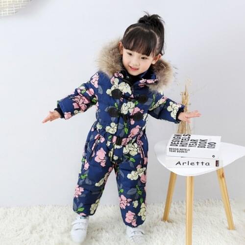 2019 Baby Boy Clothes Winter Real Fur Hood Childrens Down Overalls Girls Onesies Jumpsuits Windproof Sport Snow Suits Rompers