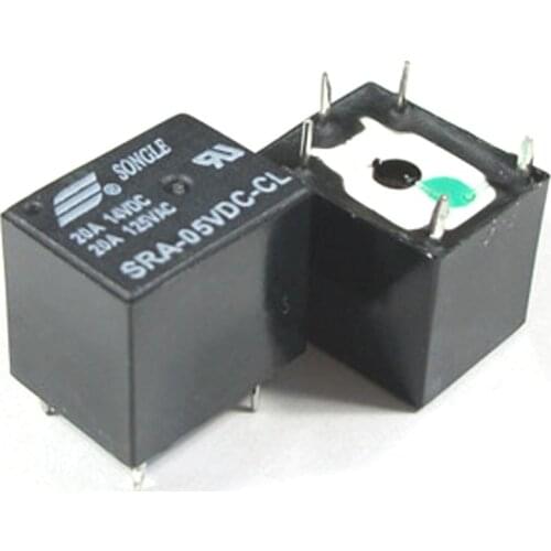 50Pcs 5V 20A DC Power Relay SRA-05VDC-CL 5Pin PCB Type In stock Black Automobile relay