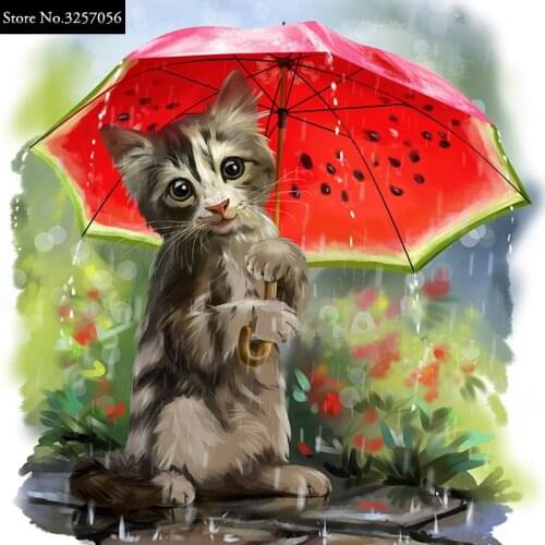 5D Diy Diamond Embroidery Cross Stitch Watermelon Umbrella & Animal Cat Diamond Painting Mosaic Rhinestones Christmas Decorative