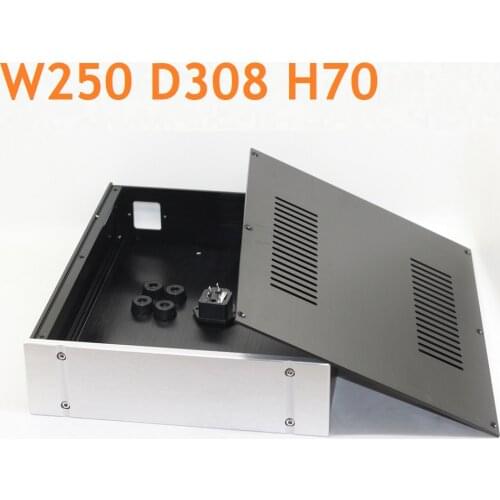 Aluminum Heat Sink Chassis DIY Power Amplifier Supply Box Preamp Headphone Enclosure Class A Tube Amplifier PSU Case W250 H70