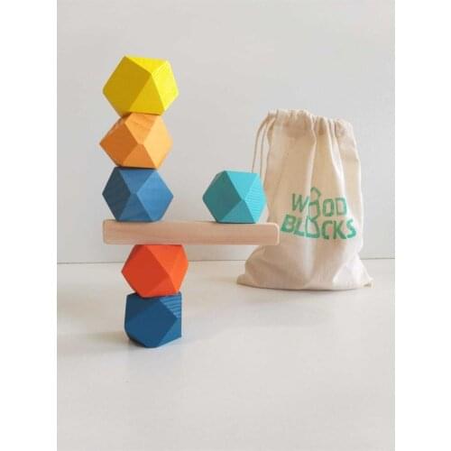 Balance Tower Solid Wood Color 6 Pcs Educational Toys Girls Boys Wooden Toy Set Gift Block Counterweight Games