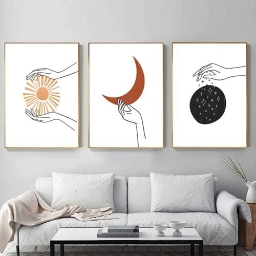 Nordic Triptych Home Decorative Painting Stars Sun Moon Simple Lines Canvas Painting Bedroom Sofa Background Wall Art Pictures