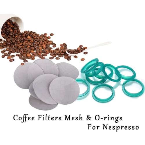 16PCS Filter Mesh 15pc Silicone O-ring Replacement Ring Compatible With Nespresso Stainless Steel Refillable Capsules For Coffee