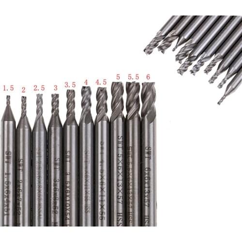 10 Pcs Carbide End Mill HSS 4 Flutes 1.5mm-6mm Diameter Milling Cutter Straight Shank Router Bit Set CNC Tools Wholesale