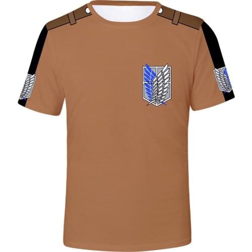 Attack on Titan Cosplay Tshirt Anime 3D Print Tops Tees Summer Causal Mens Short Sleeve Tshirt Streetwear Boys Clothes