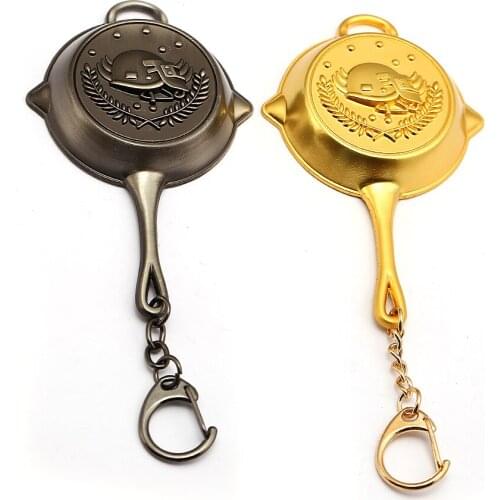 Game Battleground Keychain Fry Pan Pendants OLive Hemelt Pattern Round Keyring Hold Metal Accessory 9.5cm