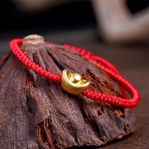 Customized Golden Ingot Lucky Charm Yuanbao Bracelet Hand Knotting Fortune Bangle Amulet S925 Jewelry
