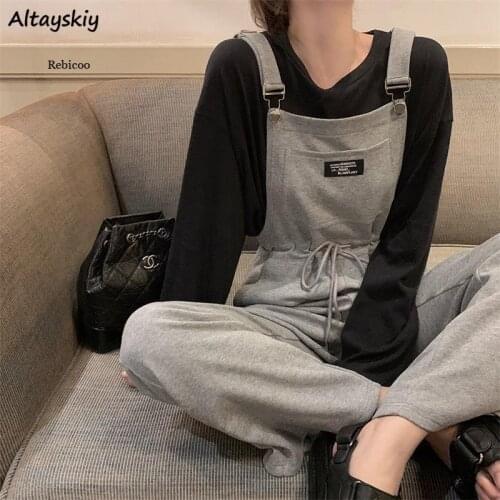 Jumpsuits Women Letter Casual Straight Tunic Bandage Slim Stylish All-match Female Spring Mopping Retro Streetwear Mujer Chic
