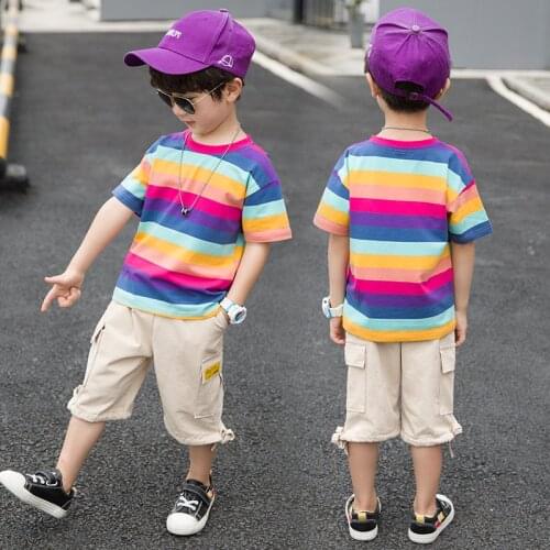 Summer Clothing Sets For Boy Cotton Striped T-Shirts & Pants 2 Pcs Casual Boys Costume Suits Teenage Children Clothing Set 3-11T