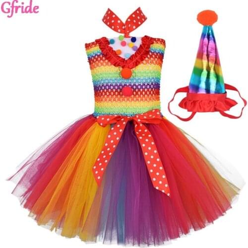 Halloween Costume For Girls Clown Tutu Tulle Dress Cosplay Costumes Kids Children Carnival Christmas Party Clothing Cos Dress