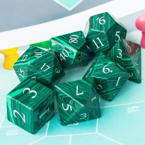 Cusdie Set of 7 Handmade Turquoise Dice, 16mm Polyhedral Stone Dice Set with Leather Box, DND Dices for Collection