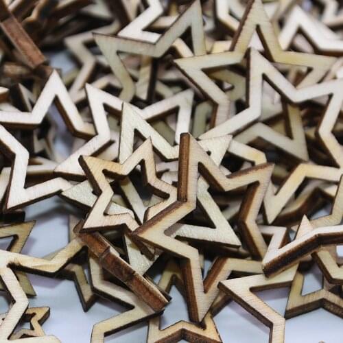 100pcs 1-3cm Mini Wood Hollowed Star Laser Cut Pentagram Wedding Home Party Table Scatter Decoration DIY Wooden Craft