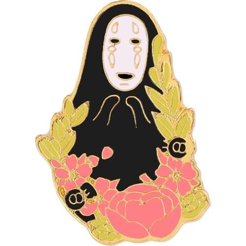 Miyazaki Spirited Away Brooch Cartoon No face Man Turtle Enamel Pin Flowers Anime Brooches Denim Shirt Lapel Pins Badge gifts