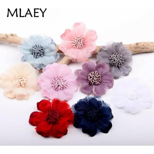 MLAEY 4Pcs 10color lace trim patch applique lace fabric Wedding dress DIY flowers bride hair veil clothes Headwear Decoration