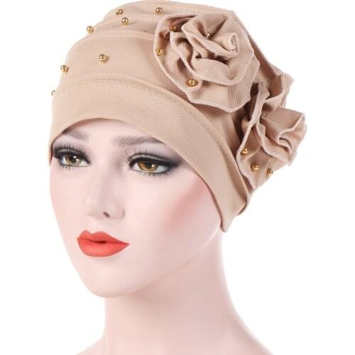 Trendy Lady Muslim Turban Cotton Flowers Islamic Headdress Women Bonnet femme musulman Hijab Caps New cap nail pearl corn cap