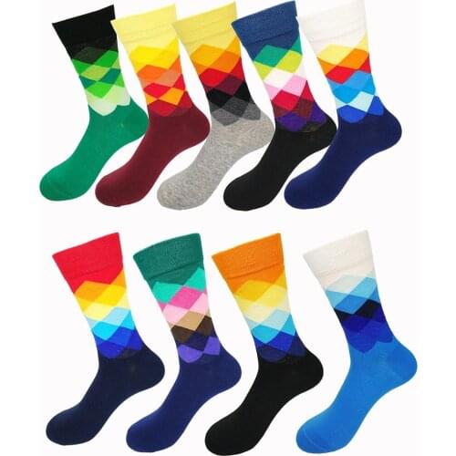 Male Tide Socks Gradient Color Paragraph Style Cotton Mens Knee High Business Socks EUR36-43
