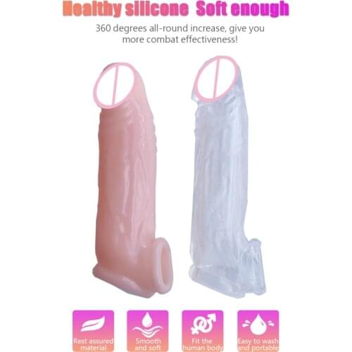 Soft Double Penis Extender Condom Men Cock Sleeve Sex Studded Enlargement Sex Toys For Male Ring On Penis Reusable Condoms