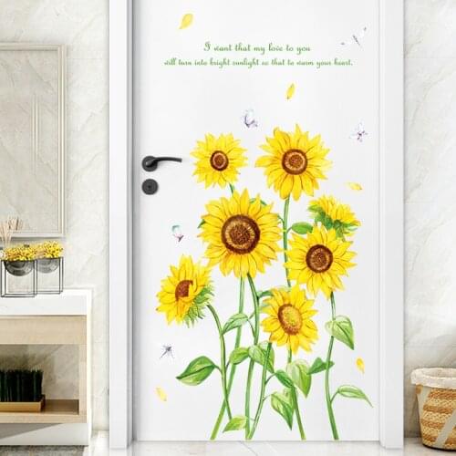 Sunflowers Wall Stickers Green Leaves Stickers for Living Room Kids Room Bedroom Wall Decal Home Decoration Home Decor Murals