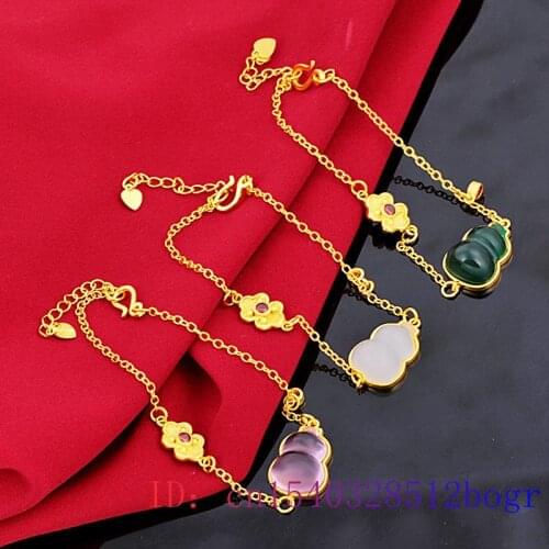 Jade Gourd Bracelet Gifts Zircon Amulet Natural Women Fashion Charm Chalcedony Jewelry Crystal 925 Silver Gemstone