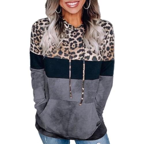 New Women Leopard Print Hoodie Sweatshirts Autumn Long Sleeve Oversize Pullover Winter Casual Loose Pocket Hooded Top Streetwear