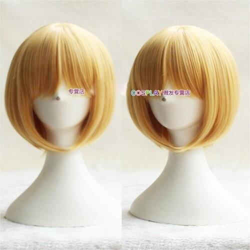 Anime Attack On Titan Armin Arlert Wigs Short Silky Straight Boys Shaggy Layered Yellow Bob Synthetic Cosplay Wig+ Wig Cap