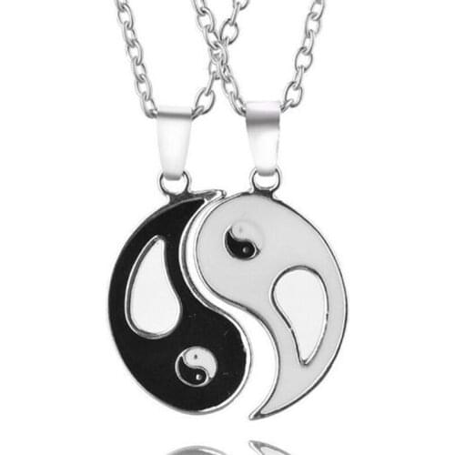 Vintage Silver Tai Chi Bagua Yin Yang Couple Necklaces Pendant Statement Choker Necklaces Fashion Women Jewelry Accessories W210