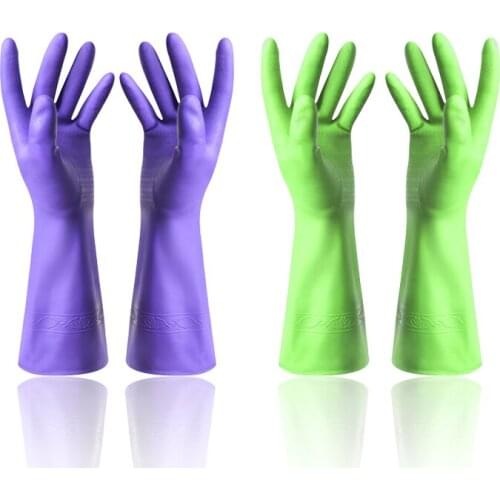 1Pair Dishwashing Gloves Kitchen Waterproof Thick Rubber Latex Wash Clothes Brush Bowl Scrubbing Household Cleaning Gloves