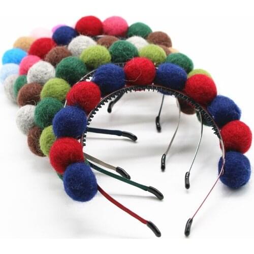 Real wool pompom 2.5cm full head children hairband fashion winter style multi color children headband hair accessories