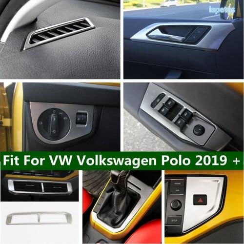 Silver Interior Refit Kit Lift Button / Head Lamps / Air AC / Cup Holder Cover Trim Fit For VW Volkswagen Polo 2019 2020 2021