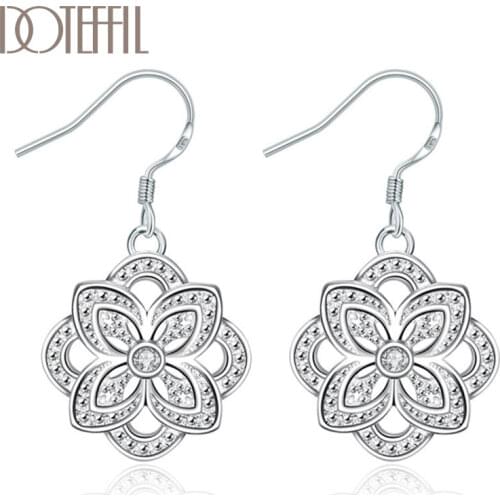 DOTEFFIL 925 Sterling Silver Classic Flower-Shaped AAA Zircon Earrings Charm Women Jewelry Fashion Wedding Engagement Party Gift