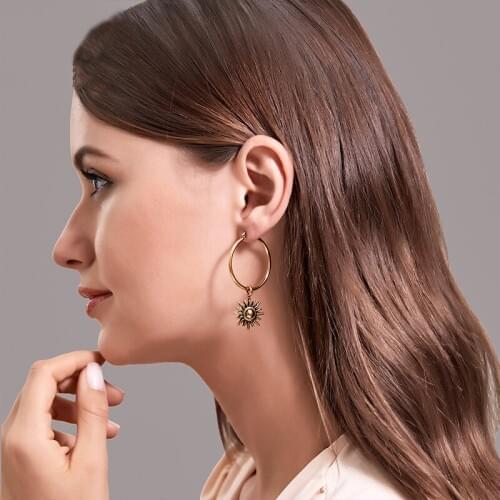 1Pair Trendy Cute Small Sun Flower Hoop Earrings For Women Girl Punk Vintage Round Endless Circle Earrings Jewelry E567